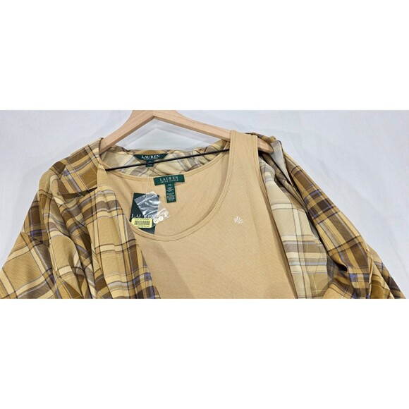 Ralph Lauren Womens Wrap Top Brown Plaid 2 Piece Set Beige Tank Plus Size 2X - Picture 5 of 13